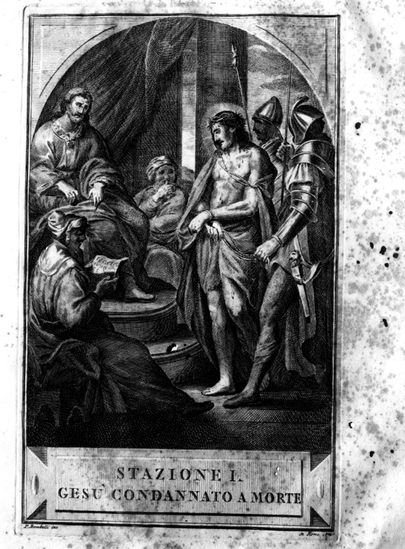 stazione I: Gesù condannato a morte (stampa, serie) di Bombelli Pietro Leone, Agricola Luigi (sec. XIX)