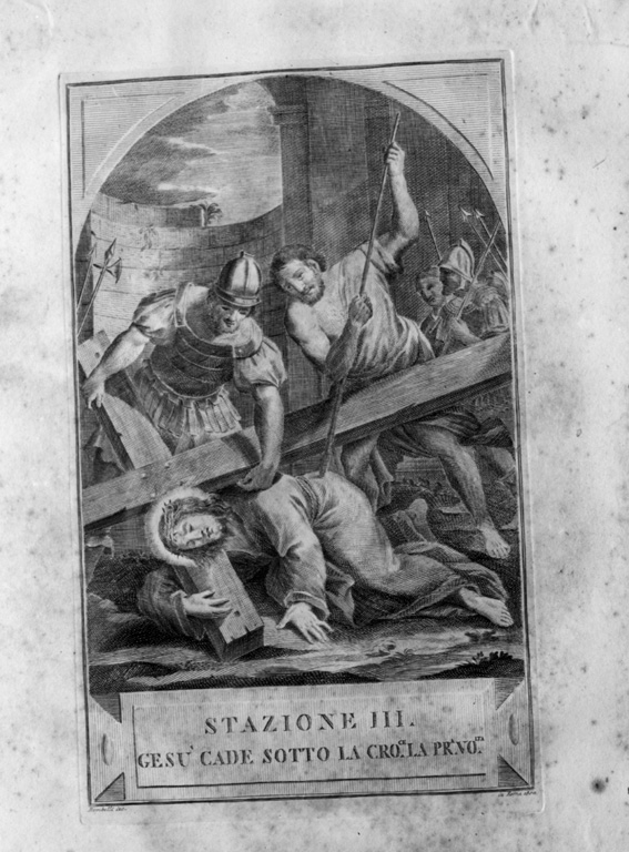 stazione III: Gesù cade sotto la croce la prima volta (stampa, serie) di Agricola Luigi, Bombelli Pietro Leone (sec. XIX)