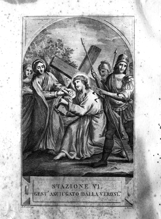 stazione VI: Gesù asciugato da Santa Veronica (stampa, serie) di Agricola Luigi, Bombelli Pietro Leone (sec. XIX)