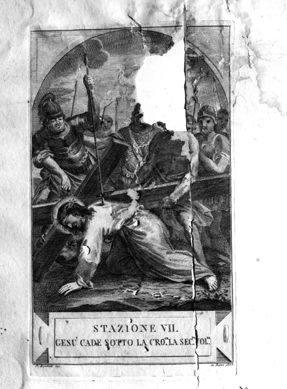 stazione VII: Gesù cade sotto la croce la seconda volta (stampa, serie) di Agricola Luigi, Bombelli Pietro Leone (sec. XIX)