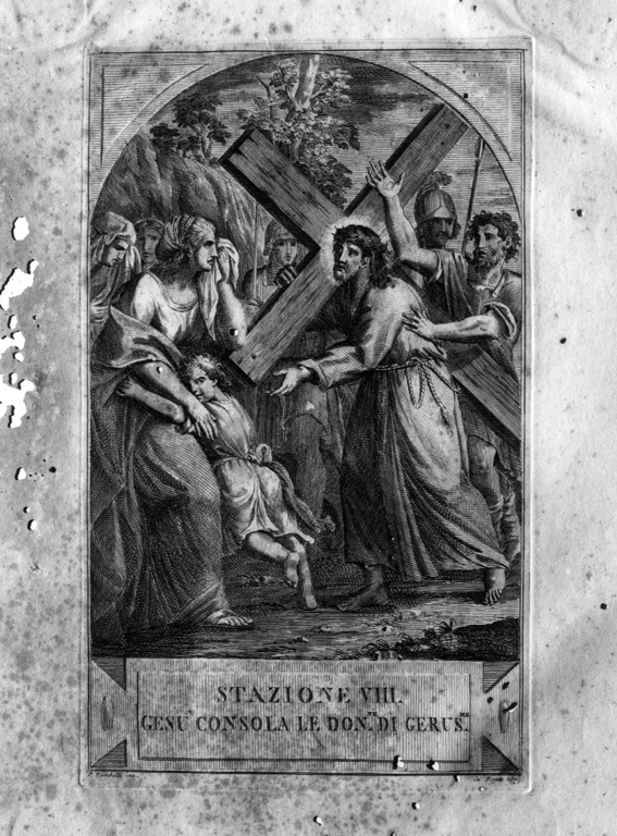 stazione VIII: Gesù consola le donne di Gerusalemme (stampa, serie) di Agricola Luigi, Bombelli Pietro Leone (sec. XIX)