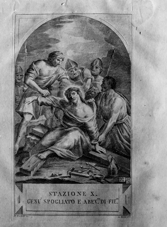 stazione X: Gesù spogliato e abbeverato di fiele (stampa, serie) di Agricola Luigi, Bombelli Pietro Leone (sec. XIX)