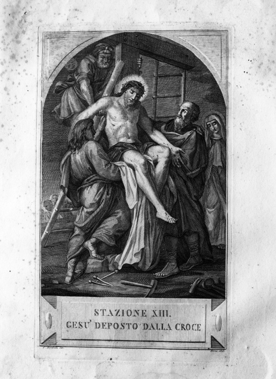 stazione XIII: Gesù deposto dalla croce (stampa, serie) di Agricola Luigi, Bombelli Pietro Leone (sec. XIX)