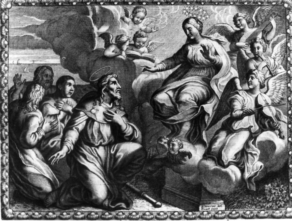 apparizione della madonna a san Giacomo apostolo (stampa) di De Bar Nicolas, Picart Etienne (sec. XVII)