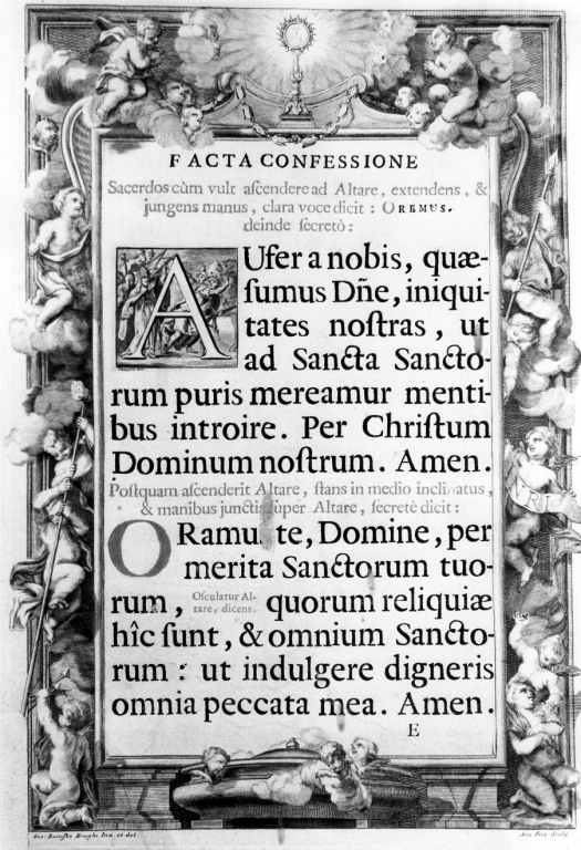 angeli sorreggenti simboli della Passione (stampa) di Brughi Giovanni Battista, Fritz Anton (sec. XVIII)
