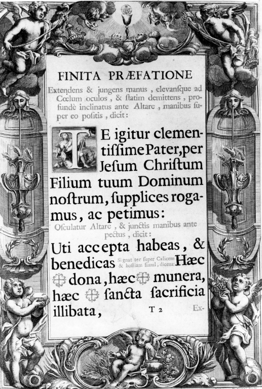putti con cornucopie, mascheroni, candelabre (stampa) di Mastrozzi Federico (sec. XVIII)