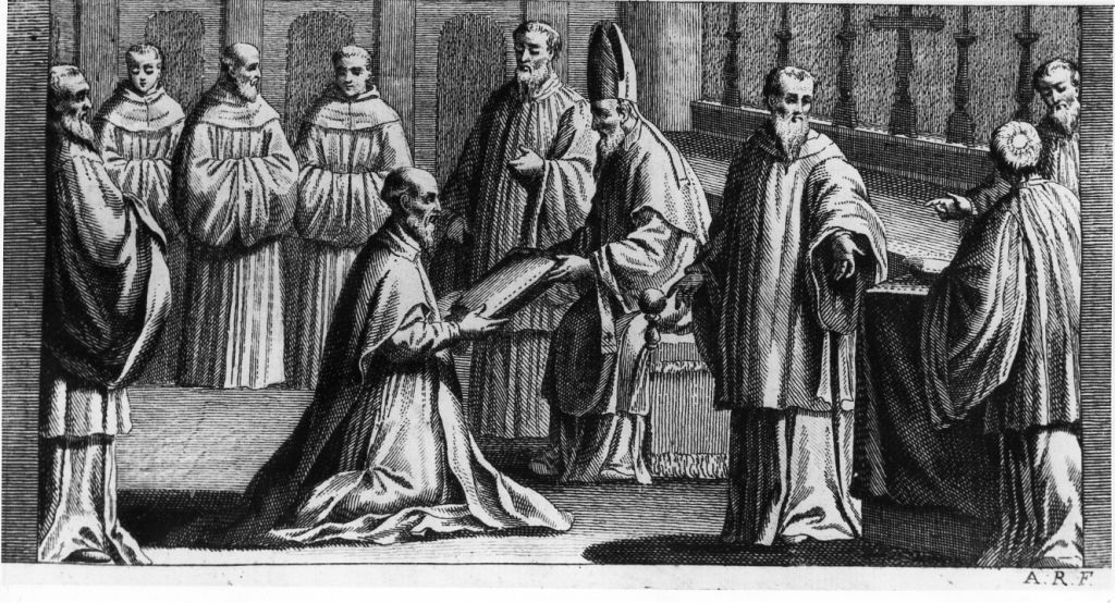 benedizione dell'abate da parte del vicario apostolico (stampa) di Rossi Andrea (sec. XVIII)