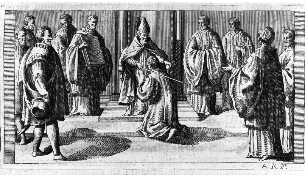 il vescovo compie il rito dell'assoluzione (stampa) di Rossi Andrea (sec. XVIII)