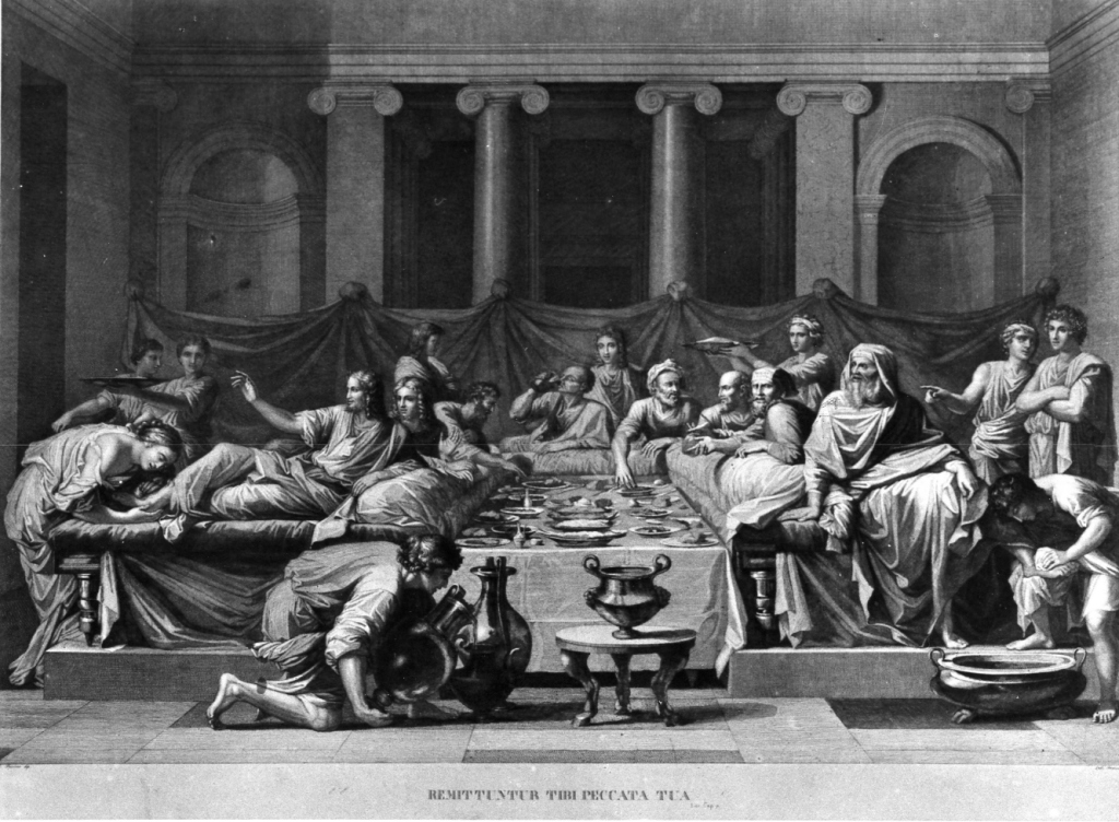 cena in casa di Simone il fariseo (penitenza) (stampa) di Prosseda Ludovico (sec. XIX)