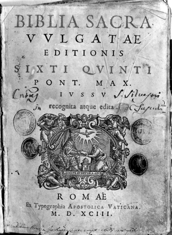 Sisto V consegna Libro Sacro ad un fedele (stampa) - ambito romano (sec. XVI)