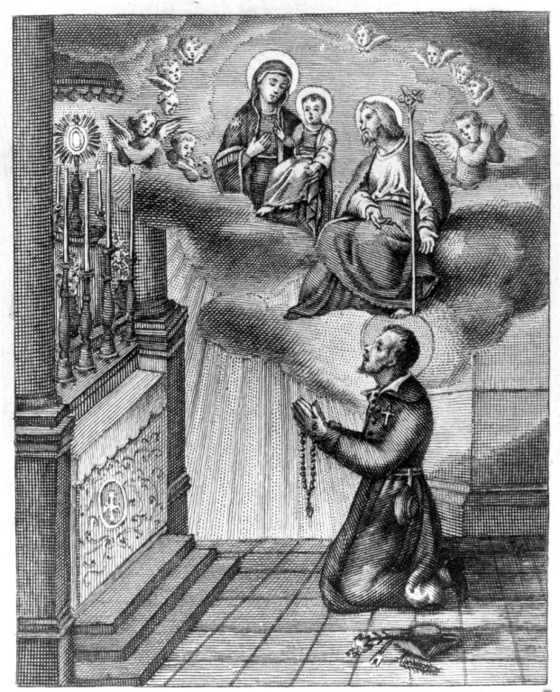 apparizione della Sacra Famiglia a San Benedetto Giuseppe Labrè (stampa smarginata) - ambito italiano (fine sec. XVIII)