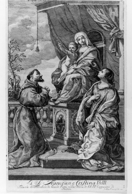 Madonna con Bambino tra San Francesco e Santa Cristina (stampa) di Reni Guido (sec. XVIII)
