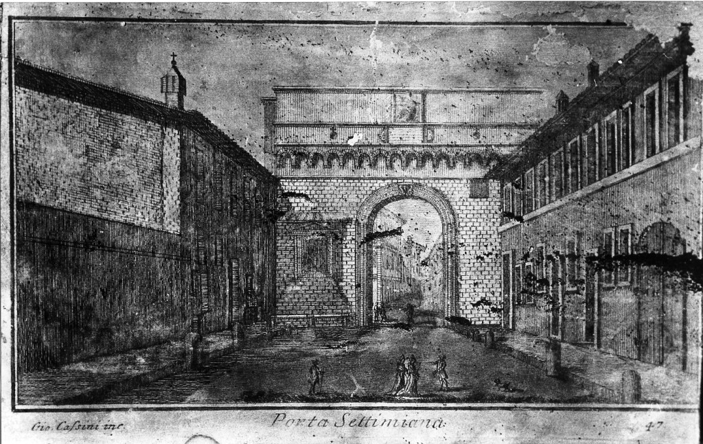 Porta Settimiana (stampa, serie) di Cassini Giovanni Maria (sec. XVIII)
