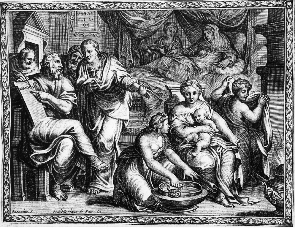 nascita di San Giovanni Battista (stampa) di De Bar Nicolas (attribuito), Baroni Giuseppe (attribuito) (sec. XVIII)
