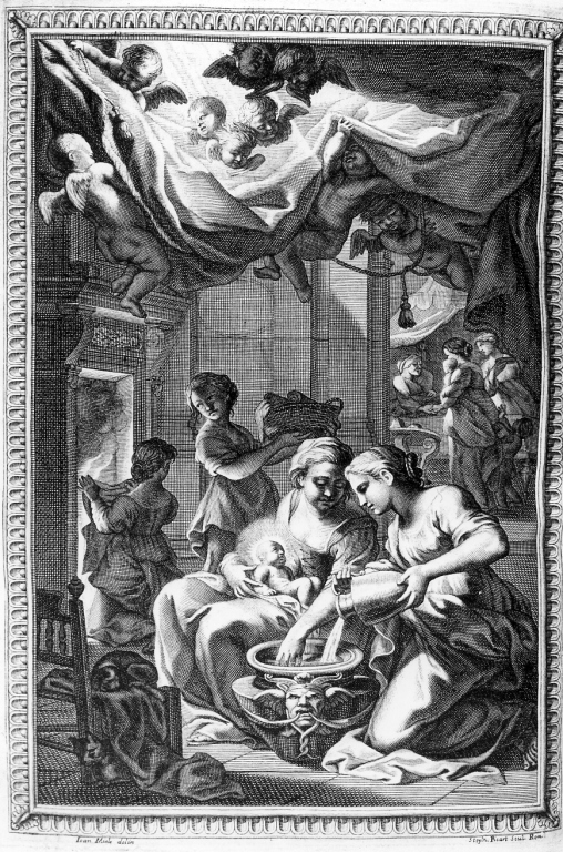 nascita di Maria Vergine (stampa) di Picart Etienne (attribuito), Miel Jan (attribuito) (sec. XVIII)