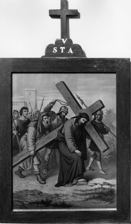 stazione V: Gesù aiutato da Simone il Cireneo a portare la croce (stampa) - ambito italiano (sec. XX)