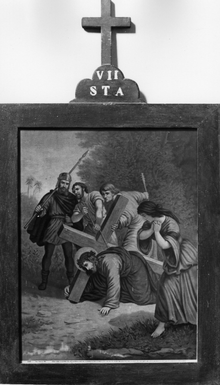 stazione VII: Gesù cade sotto la croce la seconda volta (stampa) - ambito italiano (sec. XX)