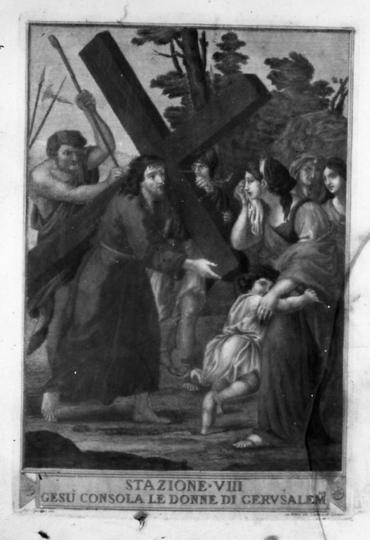 stazione VIII: Gesù consola le donne di Gerusalemme (stampa) di Bombelli Pietro Leone (fine/inizio secc. XIX/ XX)