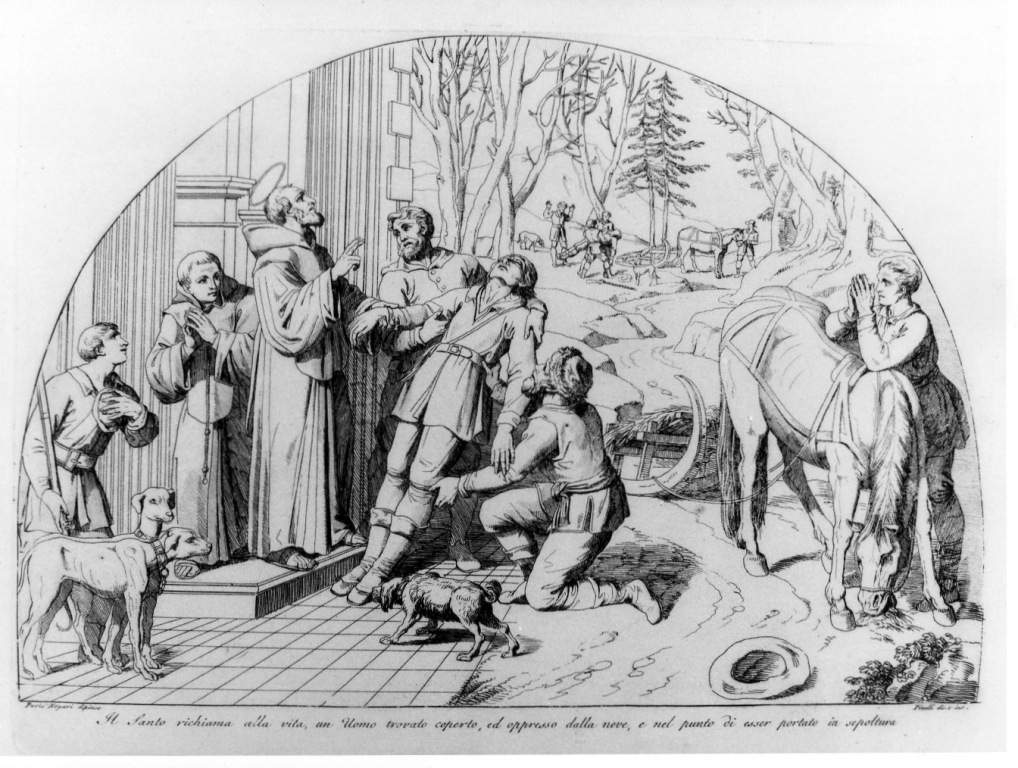 San Francesco di Paola resuscita un morto (stampa, serie) di Nogari Paris detto Paris Romano, Pinelli Bartolomeo (sec. XIX)
