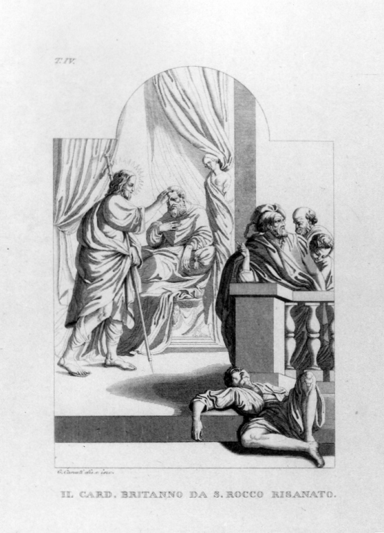 San Rocco guarisce il cardinal Britanno (stampa, serie) di Canuti Gaetano (sec. XIX)