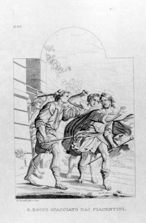 San Rocco cacciato dai piacentini (stampa, serie) di Canuti Gaetano (sec. XIX)