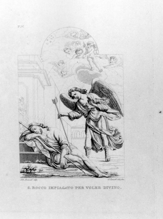 San Rocco nel deserto curato dall'angelo (stampa, serie) di Canuti Gaetano, Razali Sebastiano (sec. XIX)