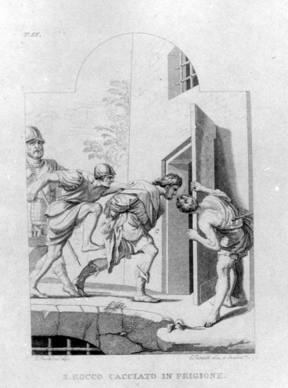 San Rocco portato in prigione (stampa, serie) di Canuti Gaetano, Barbieri Giovan Francesco detto Guercino (sec. XIX)