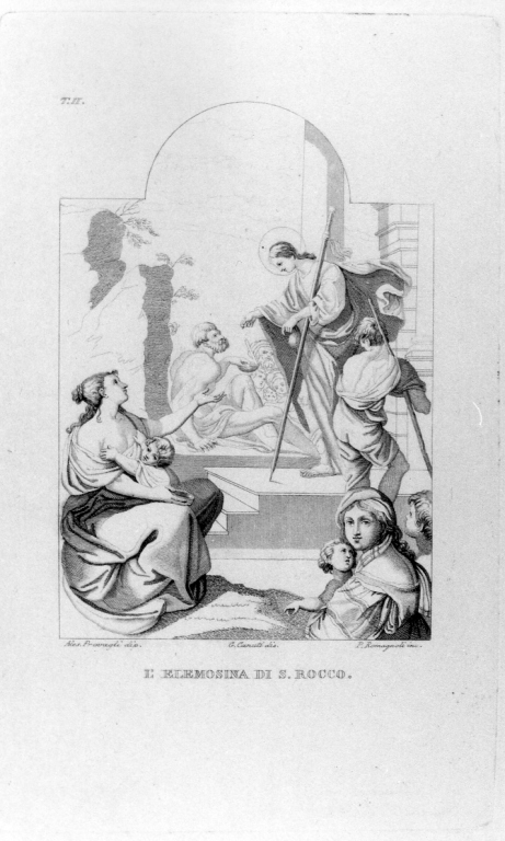 San Rocco distribuisce i suoi beni ai poveri (stampa, serie) di Romagnoli Pietro, Canuti Gaetano, Provagli Alessandro (sec. XIX)