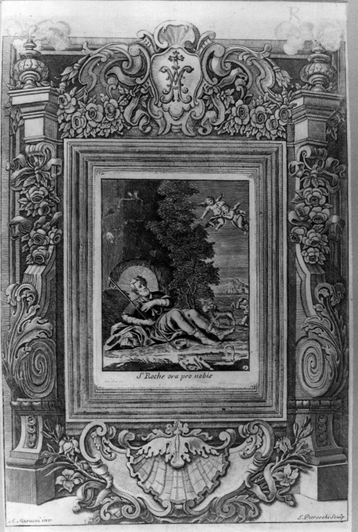 San Rocco (stampa, stampa composita) di Masucci Agostino, Petroschi S, Giandoni (metà sec. XVIII)