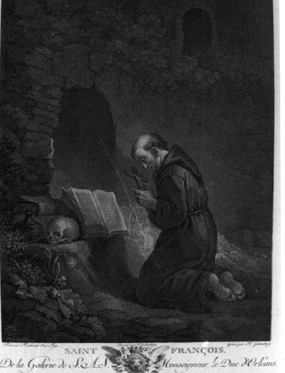 San Francesco d'Assisi in preghiera (stampa) di Guttenberg Heinrich (ultimo quarto sec. XIX)