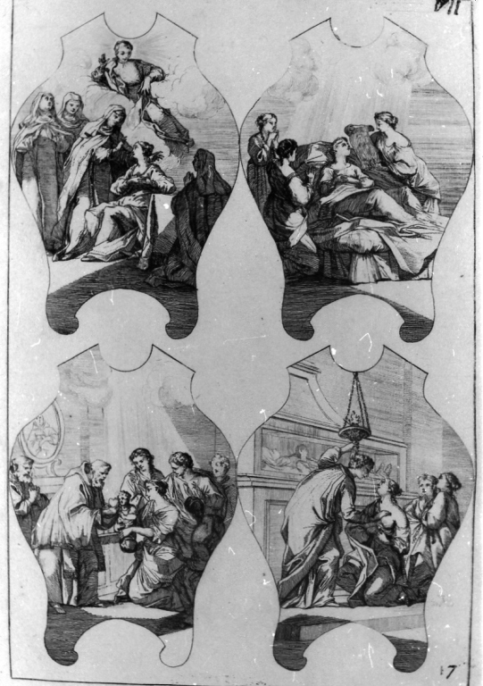 episodi della vita di Santa Caterina dè Ricci (stampa, serie) di Sintes Giovanni Battista (attribuito) (sec. XVIII)