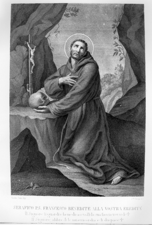 San Francesco d'Assisi in preghiera (stampa) di Reni Guido (sec. XVII)