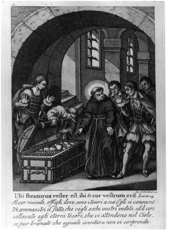 episodi della vita di Sant'Antonio da Padova (stampa smarginata) di Colombo Ignazio (sec. XIX)