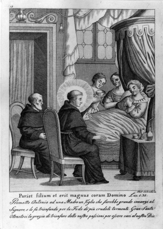episodi della vita di Sant'Antonio da Padova (stampa smarginata) di Colombo Ignazio (sec. XIX)