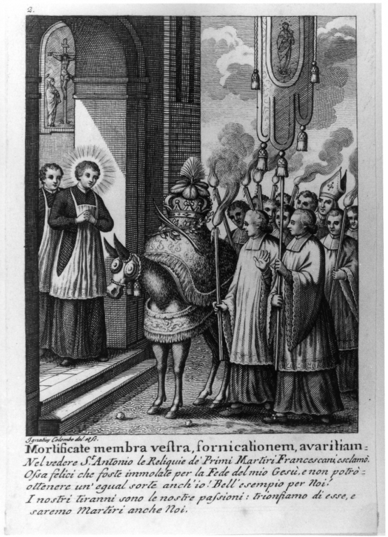 episodi della vita di Sant'Antonio da Padova (stampa smarginata) di Colombo Ignazio (sec. XIX)