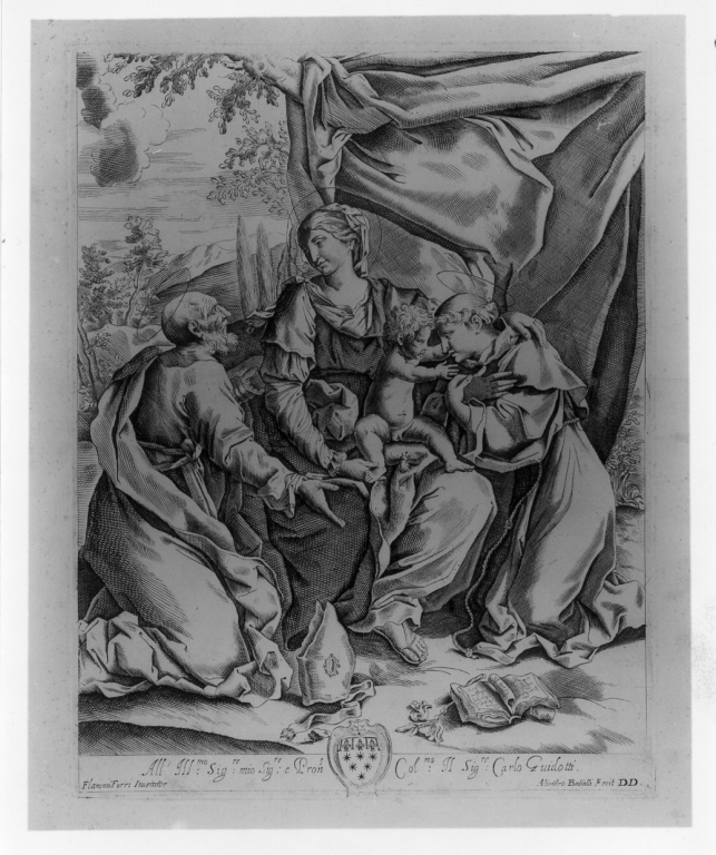 Madonna con Bambino e Santi (stampa) di Badiali Alessandro, Torri Flaminio (metà sec. XVII)