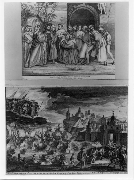 Sant'Antonio da Padova libera al città di Alicante dai Mori (stampa smarginata) di Mauber I (sec. XVIII)