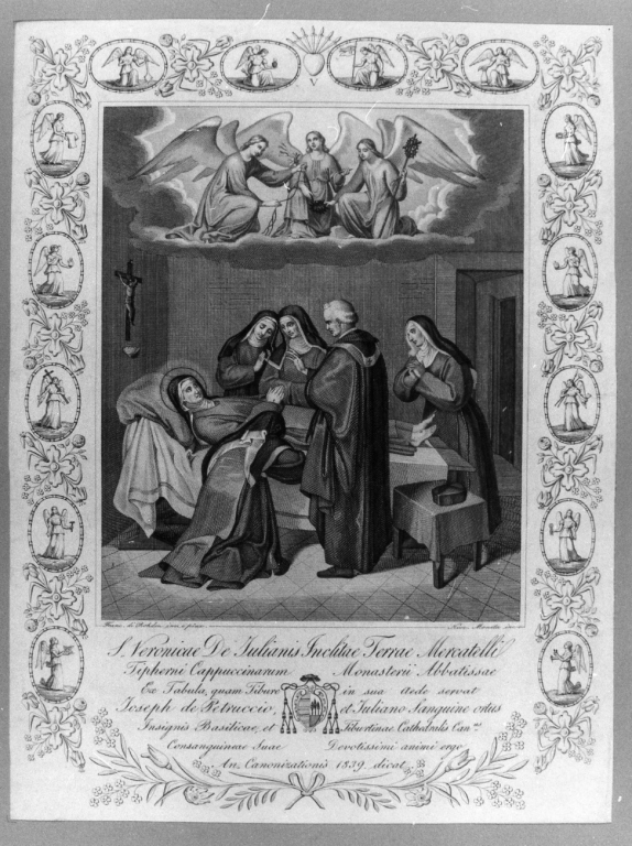 morte di Santa Veronica Giuliani (stampa smarginata) di Moneta Nicola, Rohden Franz (sec. XIX)