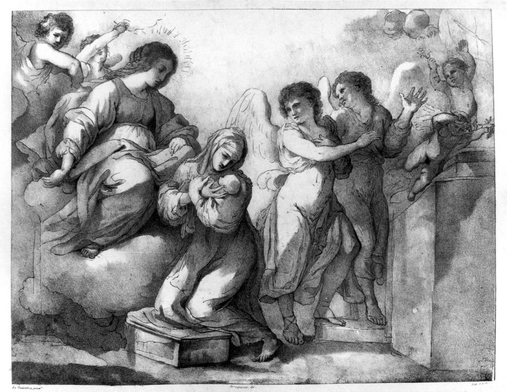 Santa Chiara adora il Bambino (stampa a colori) di Le Villain François, Franquinet Willem Hendrik, Barbieri Giovan Francesco detto Guercino (sec. XIX)