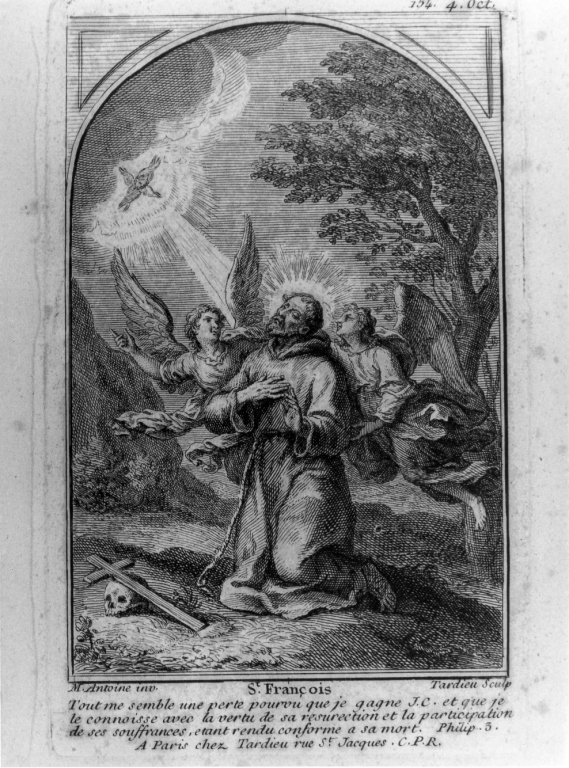 S. T. FRANCOIS, San Francesco d'Assisi riceve le stimmate (stampa) di Tardieu Nicolas Henri (prima metà sec. XVIII)