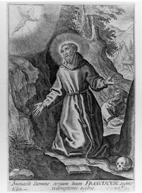 San Francesco d'Assisi riceve le stimmate (stampa smarginata) di Van Mallery Karel (inizio sec. XVII)