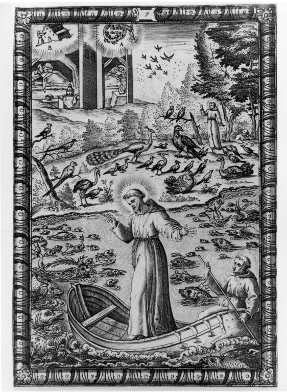 miracolo di San Farncesco d'Assisi (stampa smarginata) di Franco Giacomo (sec. XVI)
