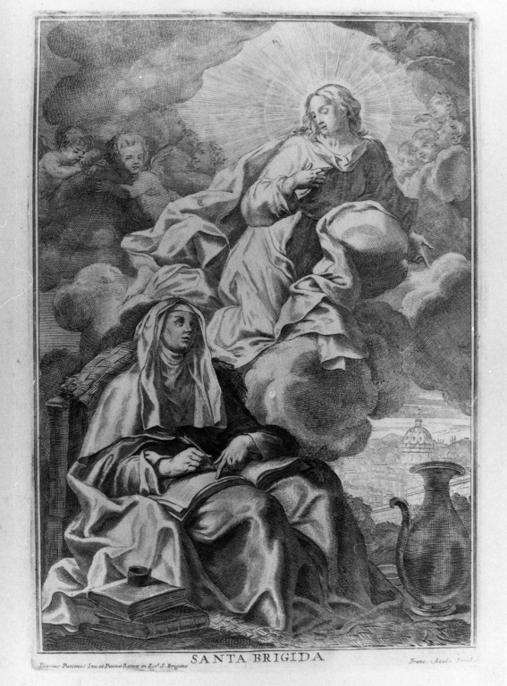 Santa Brigida, apparizione di Cristo a Santa Brigida (stampa) di Aquila Francesco Faraone, Puccini Biagio (prima metà sec. XVIII)