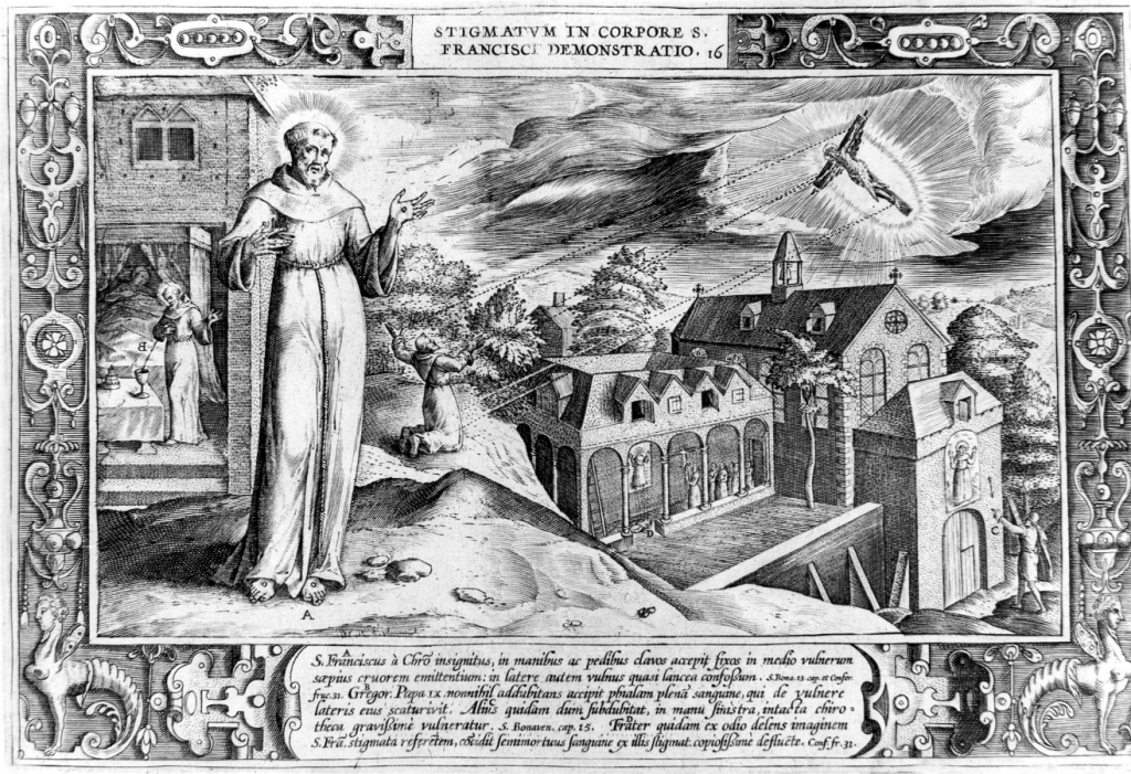 STIGMATVM IN CORPORE S. FRANCISCI DEMONSTRATIO, San Francesco d'Assisi riceve le stimmate (stampa) di Galle Philipp (sec. XVI)