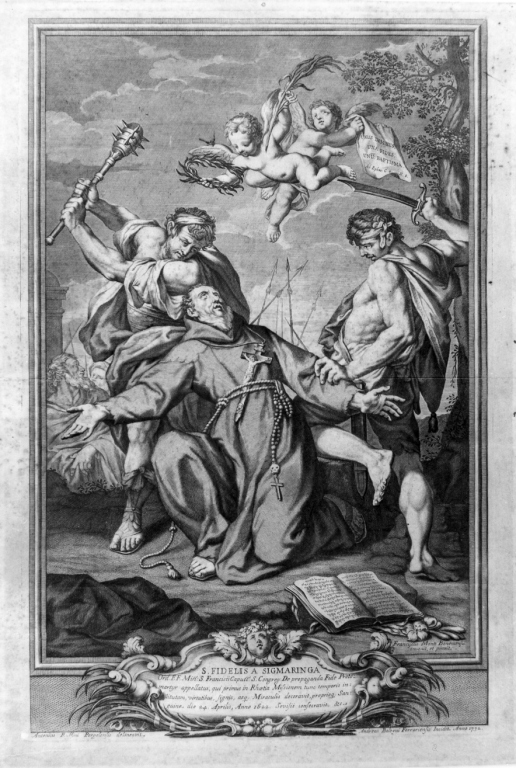 S. FIDELIS A SIGMARINGA, martirio di San Felice da Sigmaringa (stampa) di Bolzoni Andrea, Monti Francesco, Ruffini Antonio (sec. XVIII)