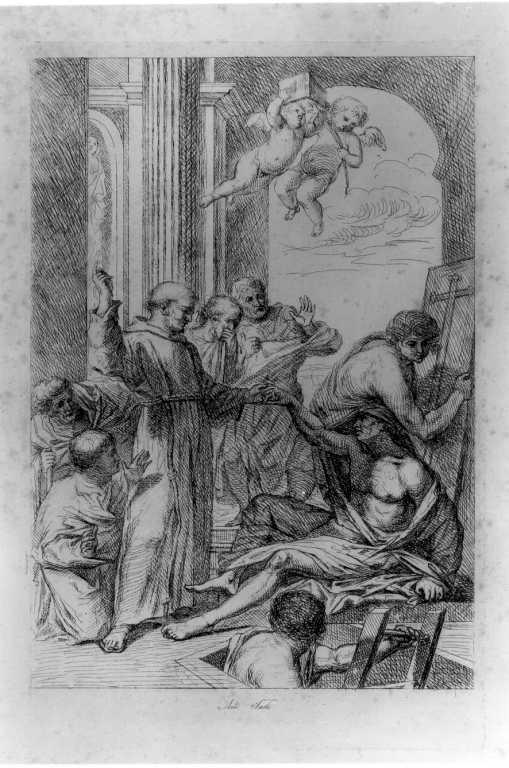 Sant'Antonio da Padova risuscita un morto (stampa) di Sacchi Andrea (sec. XVIII)