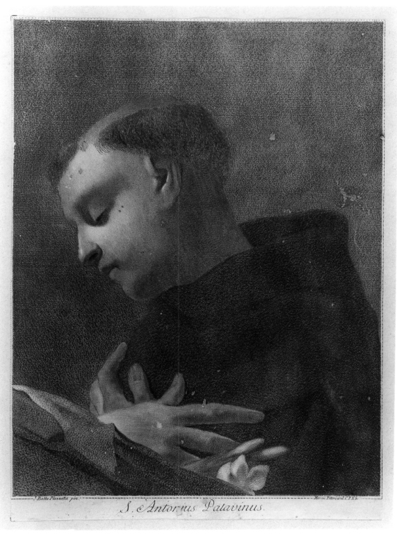 S. Antonius Patavinus, Sant'Antonio da Padova (stampa smarginata) di Piazzetta Giovanni Battista, Pitteri Marco Alvise (sec. XVIII)