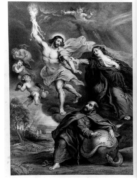 Saint François protegeant.., Apparizione di Cristo e della Madonna a San Francesco (stampa) di Rubens Pieter Paul, Canel Jean Baptiste (sec. XIX)