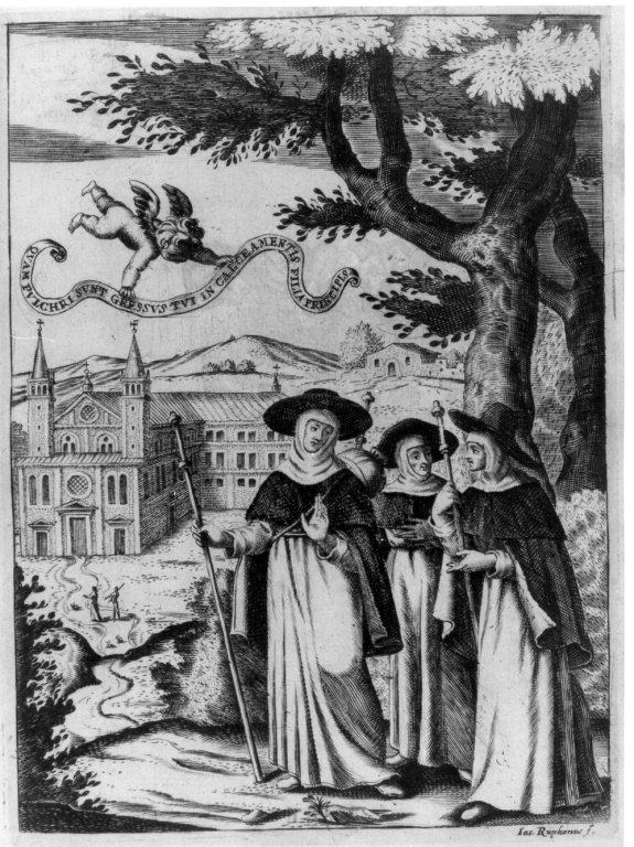 Quam pulchri sunt gressus tui in calceamentis filia principis, Santa Elisabetta del Portogallo con le compagne (stampa) di Ruphon Jacopo (seconda metà sec. XVIII)