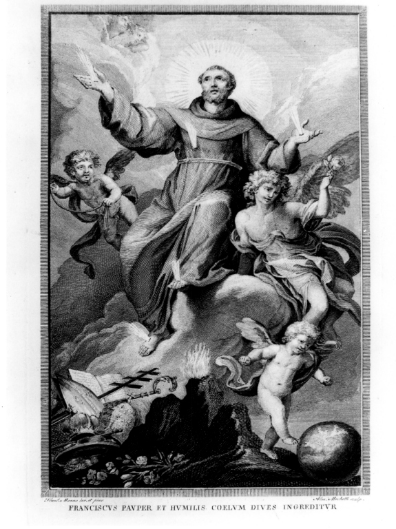 Franciscus pauper et humilis coelum.., Gloria di San Francesco d'Assisi (stampa) di Manno Francesco, Mochetti Alessandro (ultimo quarto sec. XVIII)